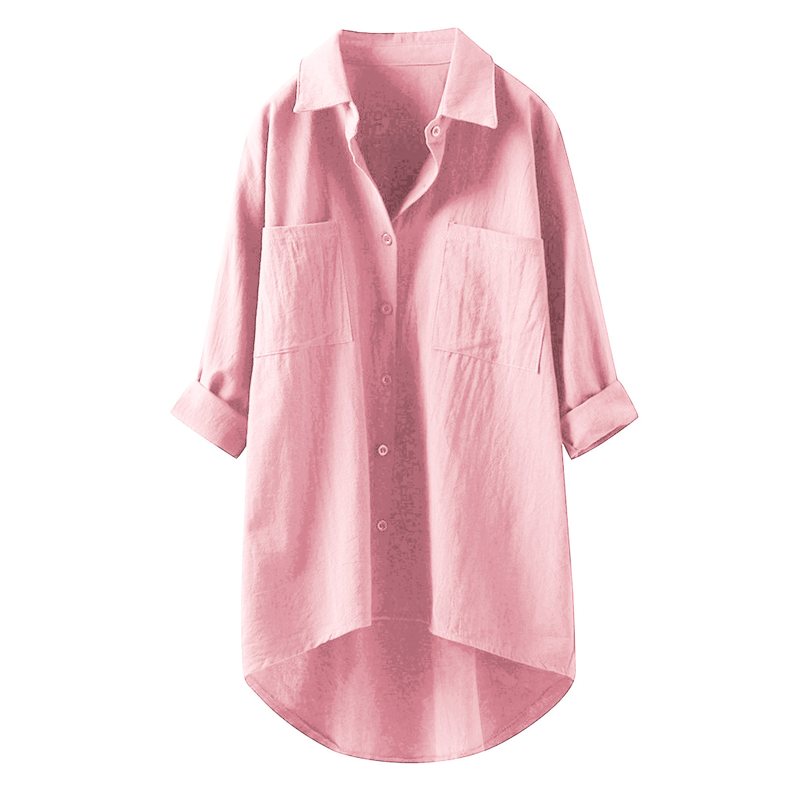 thumbnail image 1 of Blusa de trabajo con botones para mujer: camisa lisa de manga larga, poliéster, cuello en V abotonado, bolsillo en el pecho, estilo informal de negocios, tallas S-XXXL, contorno de pecho 114-144 cm., 1 of 3